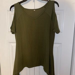 Army Green “Cold Shoulder” Top